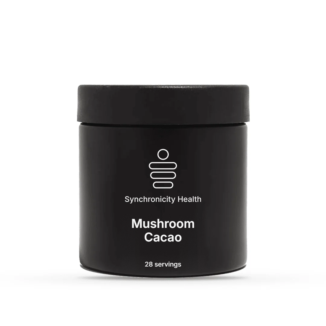 Synchronicity Health Mushroom Cacao, black jar