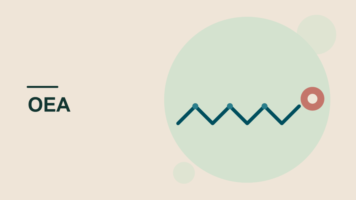A zigzag fatty acid chain ending in a round head, drawn in green on a cream background, the cover image for our OEA guide.