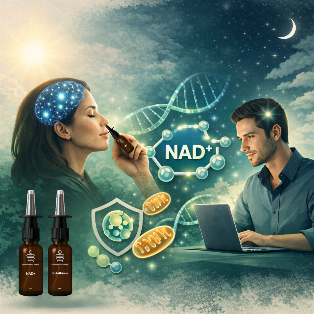 Steadier daytime energy and sharper focus with targeted intranasal NAD+, glutathione, and cellular support